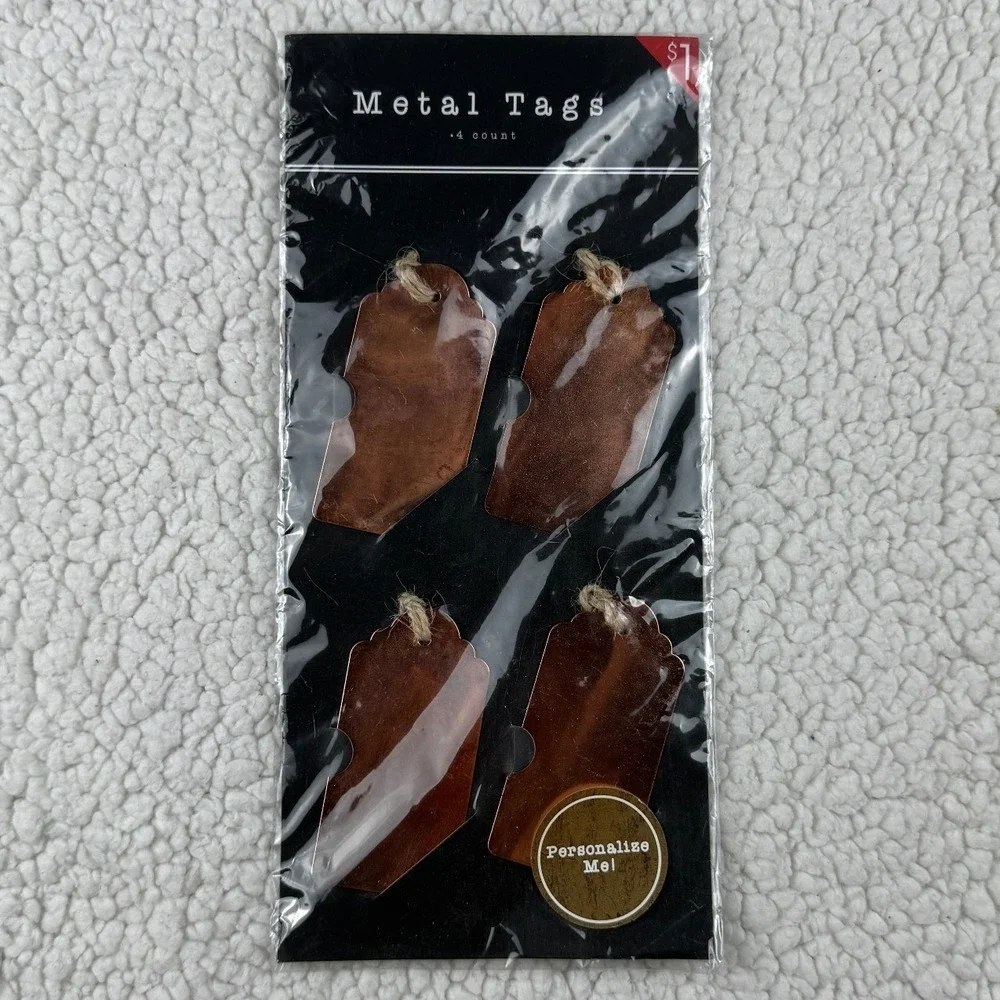 Horizon Group USA Copper Metal Tags 4 Count Scalloped Edge Jute Twine 36451B NEW